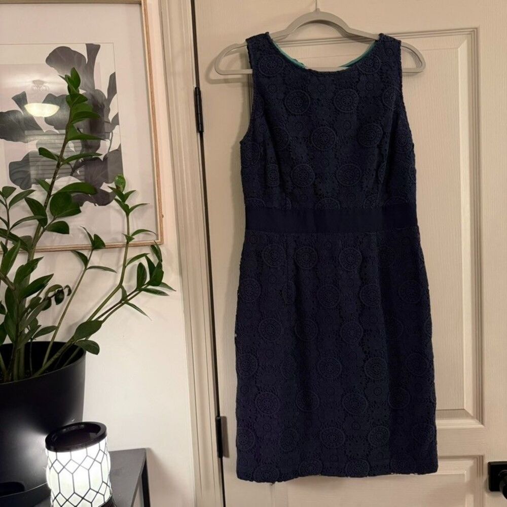 Boden Lace Lined Pencil Summer Dress Navy Blue Size US 10R / UK 14R Zip Back